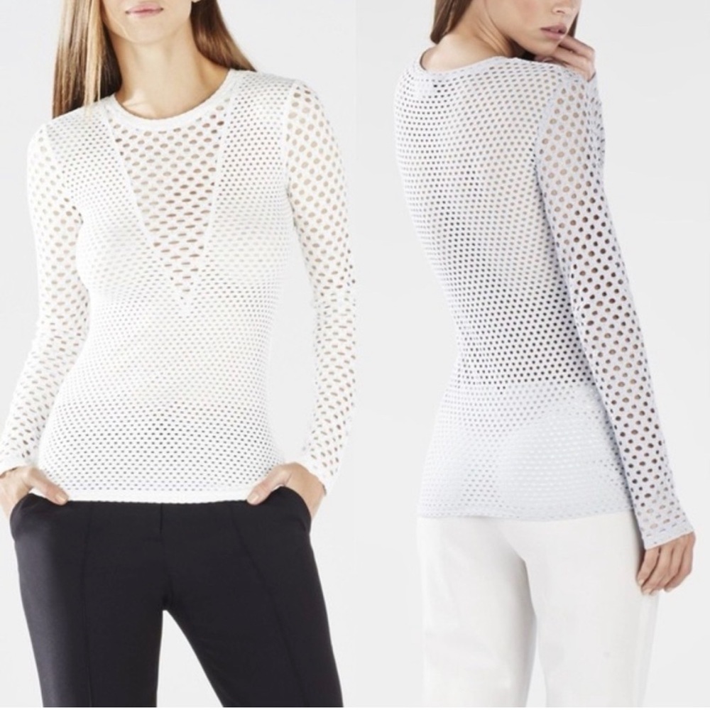 White BCBG Elain mesh top